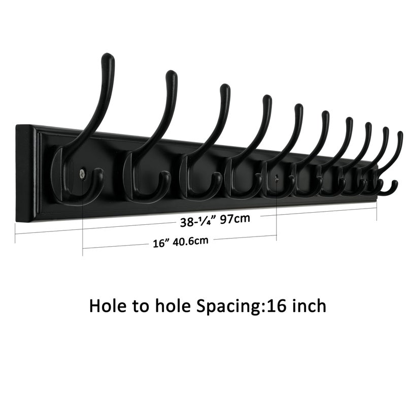 WEBI Coat Rack Wall Mount,38 1/4" Long Coat Hooks Wall Mounted,Bamboo Coat Hanger Wall Hook Rack,Jacket Hanger,10 Hooks for Hanging Coats,Clothes,Hats,Black - Image 3